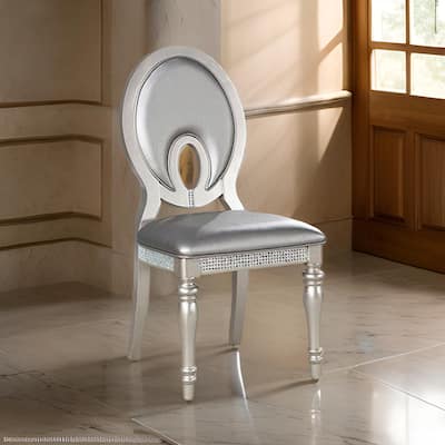 Cate 23 Inch Dining Side Chair Set of 2, Mirrored, Faux Leather, Silver