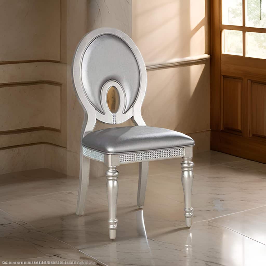 Cate 23 Inch Dining Side Chair Set of 2, Mirrored, Faux Leather, Silver