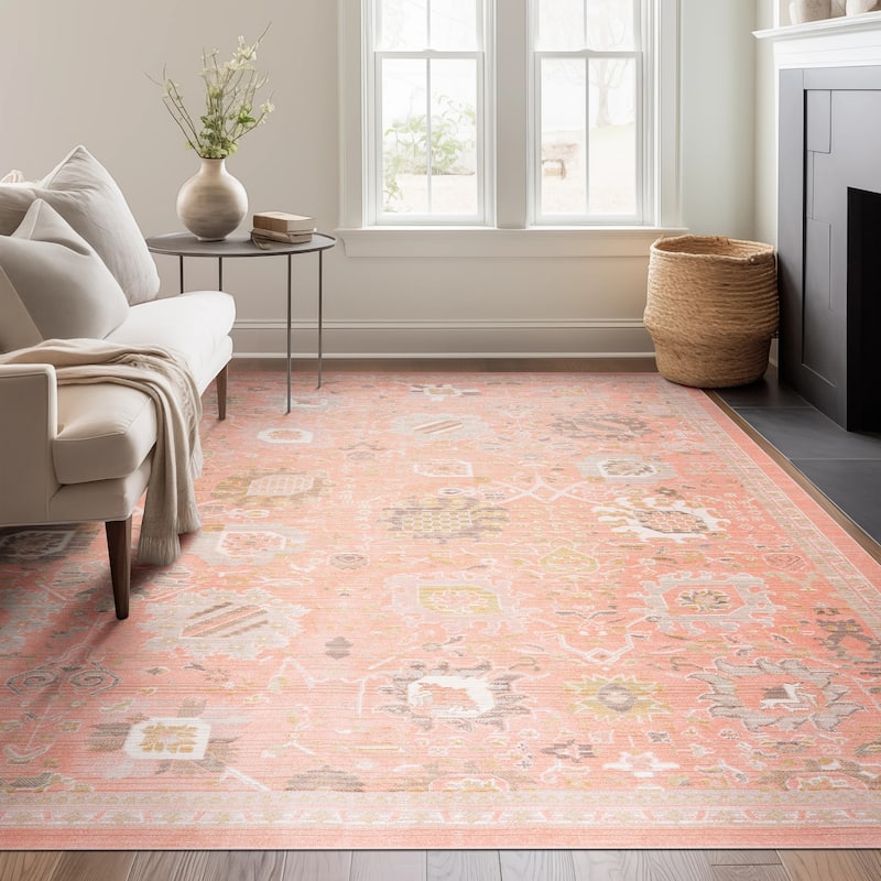 Crosswood Alyssa Traditional Floral Indoor Polyester Area Rug - 7'10'' x 9'4'' - Salmon/Brown