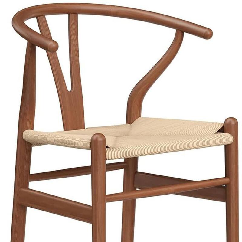 HomeRoots 27" Beige and Walnut Solid Wood Counter Height Bar Chair