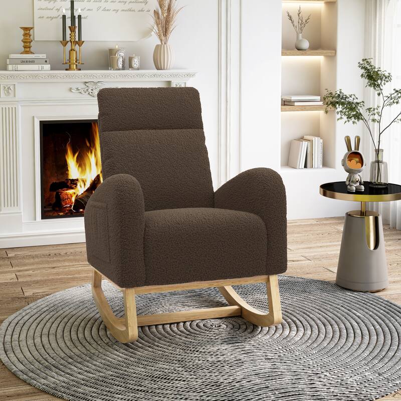 Modern Teddy Fabric Rocking Chair With Right Pocket For Indoor