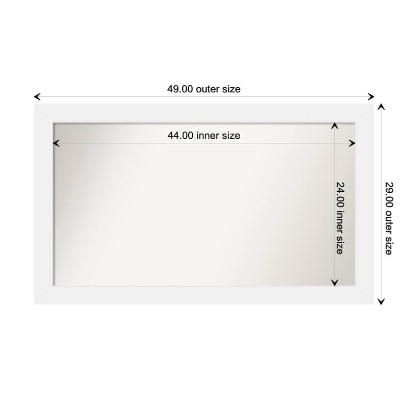 Corvino White Framed Non-Beveled Custom Wall Mirror, Bathroom Vanity Mirror - Outer Size: 49 x 29