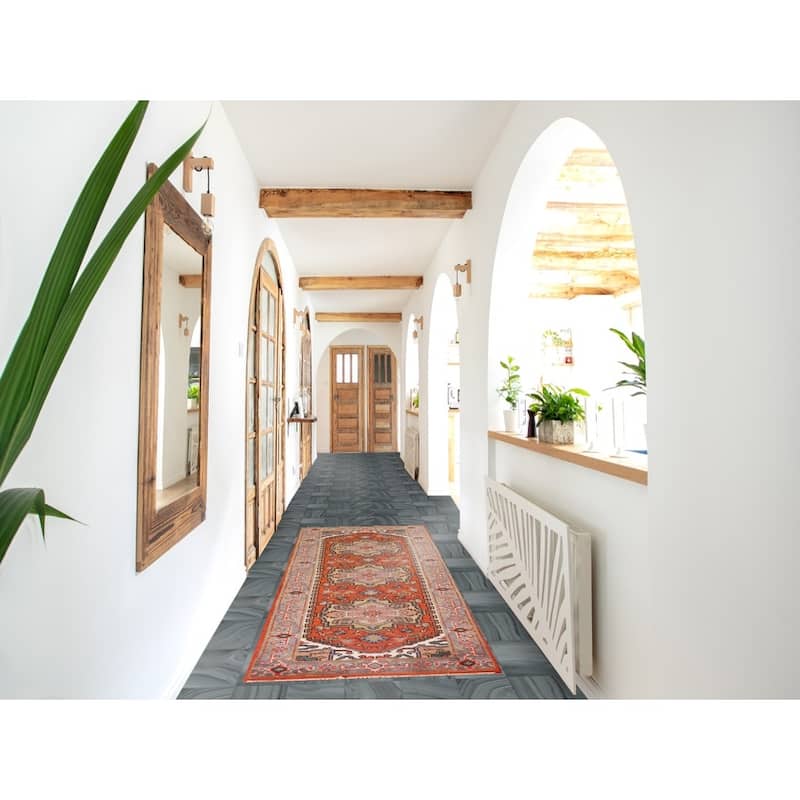Orange Heriz Serapi Oriental Runner Rug Hand-Knotted Wool Carpet - 2'7"x 8'1"