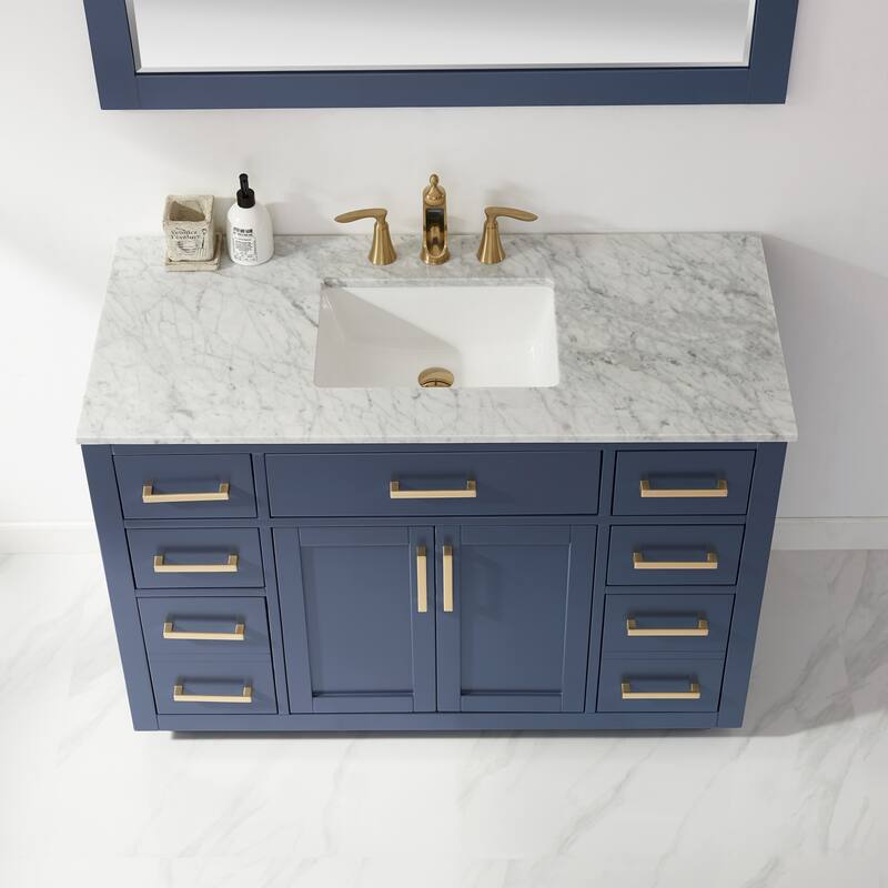 Altair Ivy Single Bathroom Vanity Set and Carrara White Countertop with Mirror