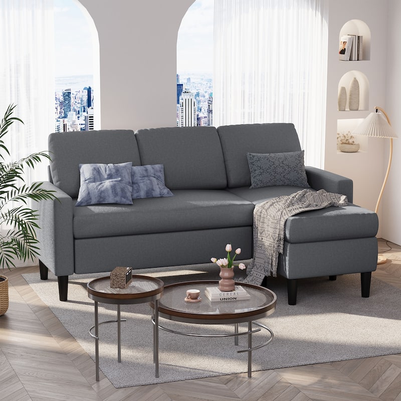 Futzca 74" Convertible Sectional Sofa Couch, Small L-Shaped Sofa - Dark Grey