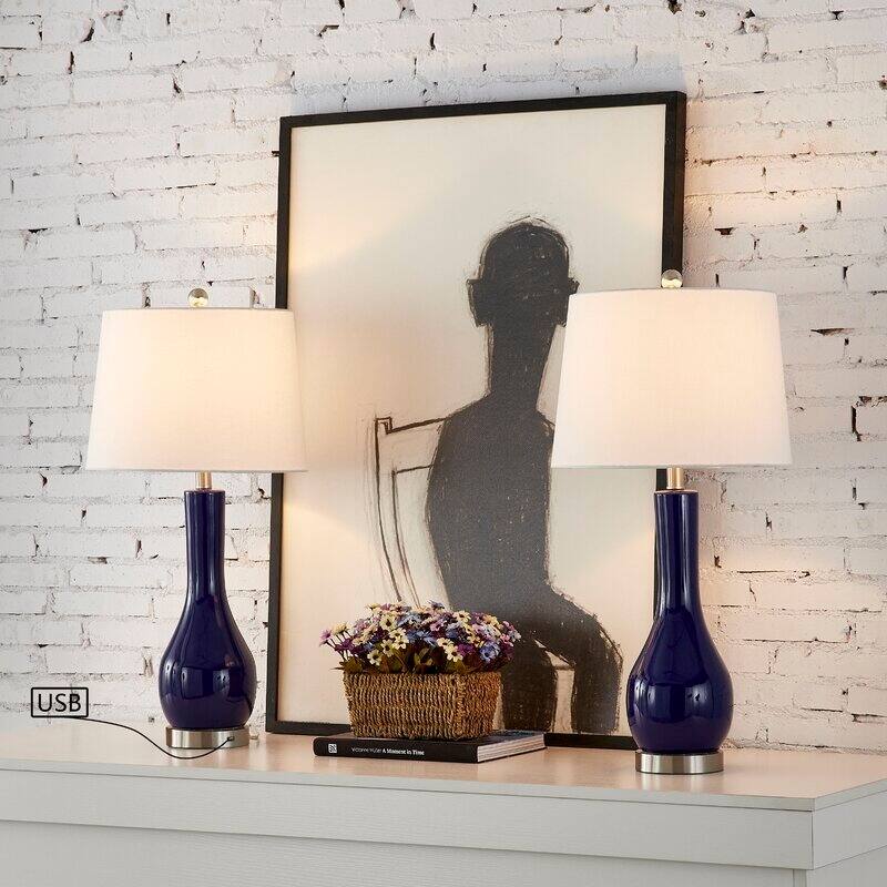 28.5" Ceramic Table Lamp Set with USB (Set of 2)