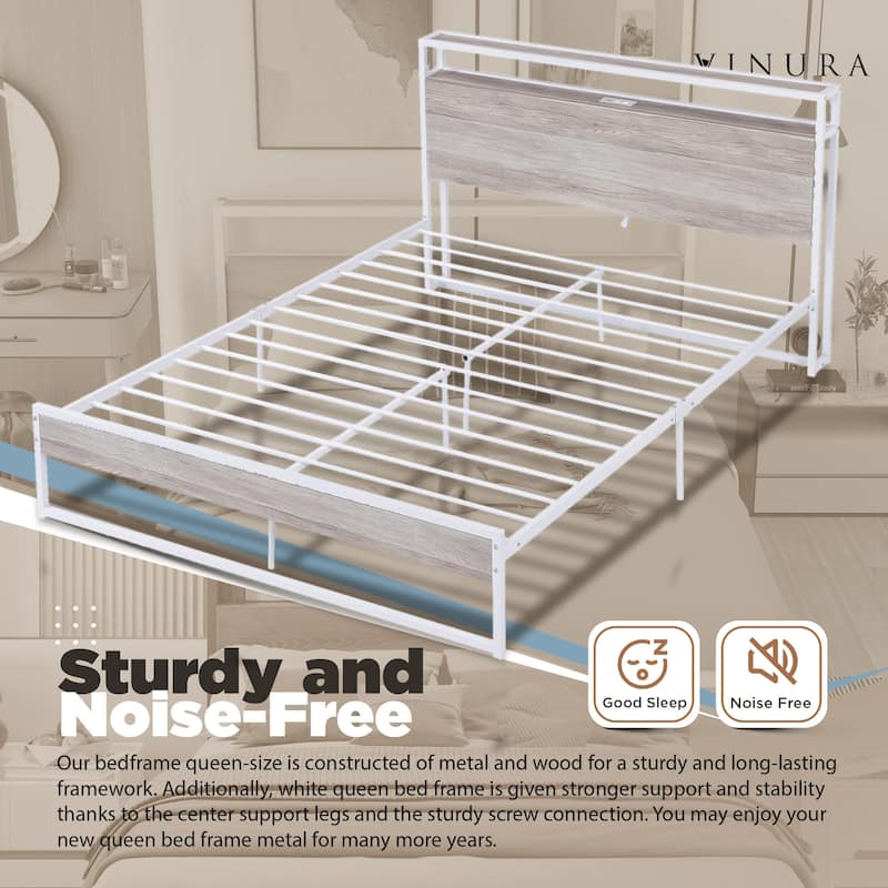Metal Bed Frame Queen Size - Metal Bed Frame Full w/ USB