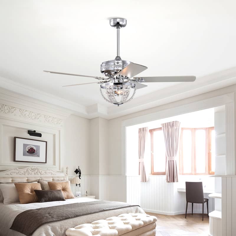 Santana 52 Inch Chrome Polished Finish Mid-Century style Ceiling Crystal Fan with Remote