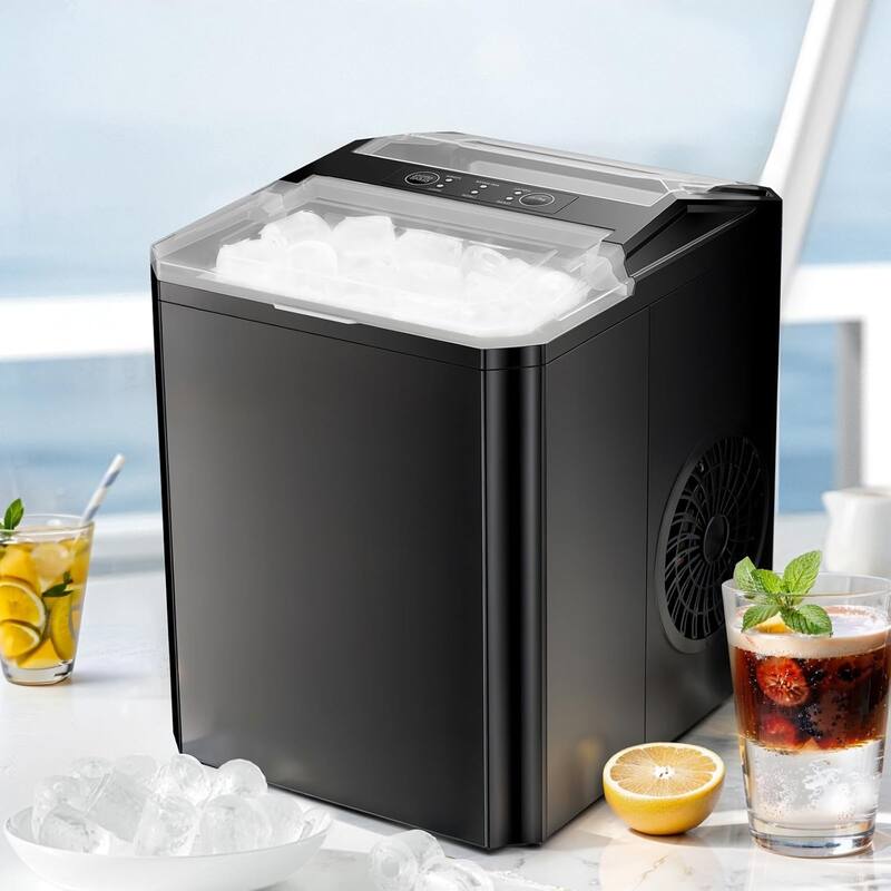 Ice Maker Countertop, 9 Cubes in 6 Mins, 2 Sizes Bullet Cubes Makers with Ice Scoop, Basket - 10.6"D x 8.9"W x 11.4"H - Black