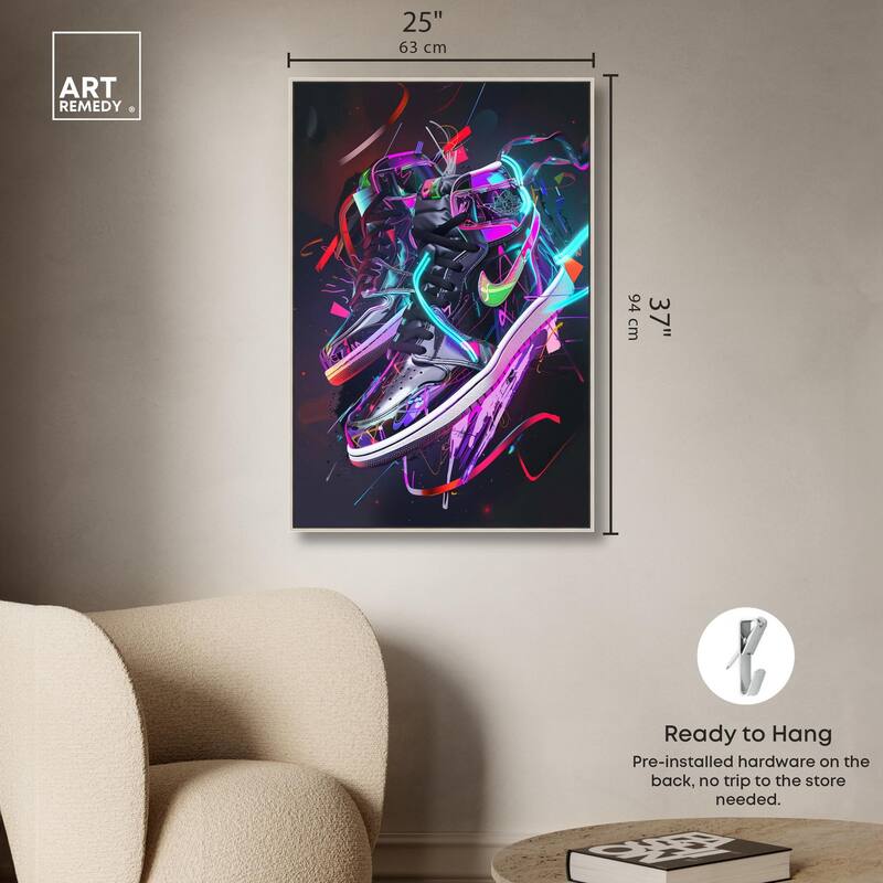 Neon Ribbons Sneakers Canvas by Art Remedy