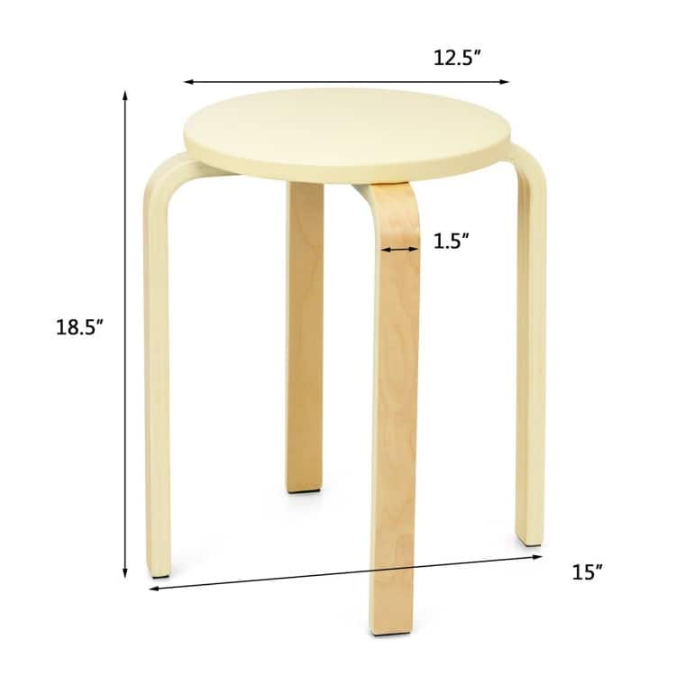 Set of 4 Bentwood Round Stool Stackable Dining Chair with Padded Seat - 15" x 15" x 18.5" (L x W x H)