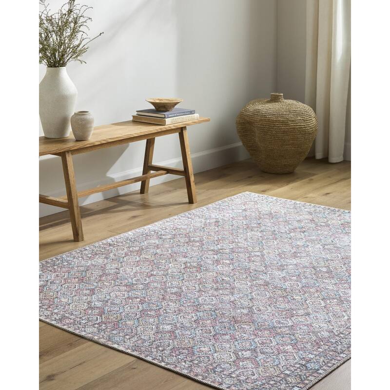 Livabliss Traditional Vinny Diamond Washable Area Rug - 2' x 2'11" - Pink - Rectangle