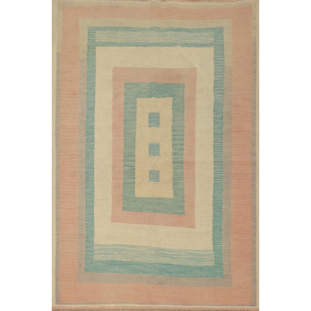Hand Woven Oriental 100% Wool Carpet Southwestern Modern Multi-Colored Kilim Area Rug - 5' 7'' X 4' 1''