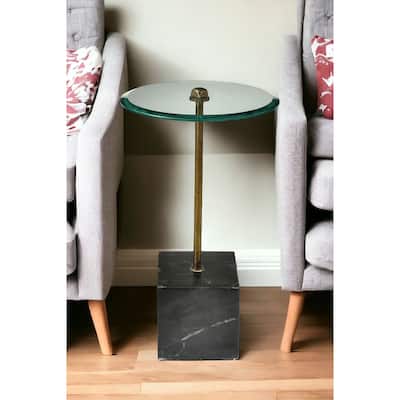 HomeRoots 22" Black And Clear Glass Round End Table - 22