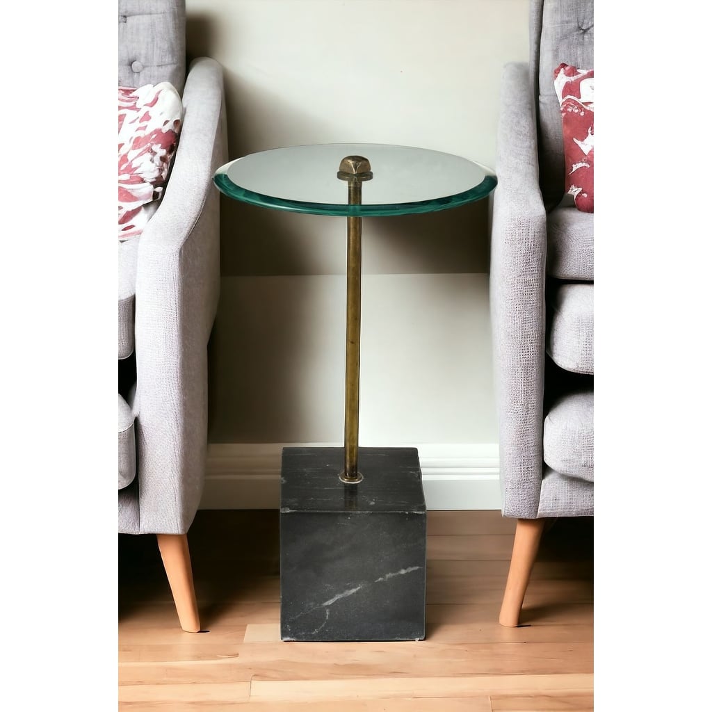 HomeRoots 22" Black And Clear Glass Round End Table - 22