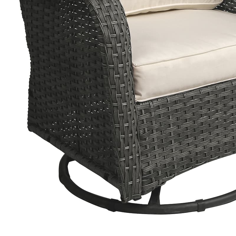 3 Pieces Patio Bistro Set with Rattan Rocking Chair Side Table