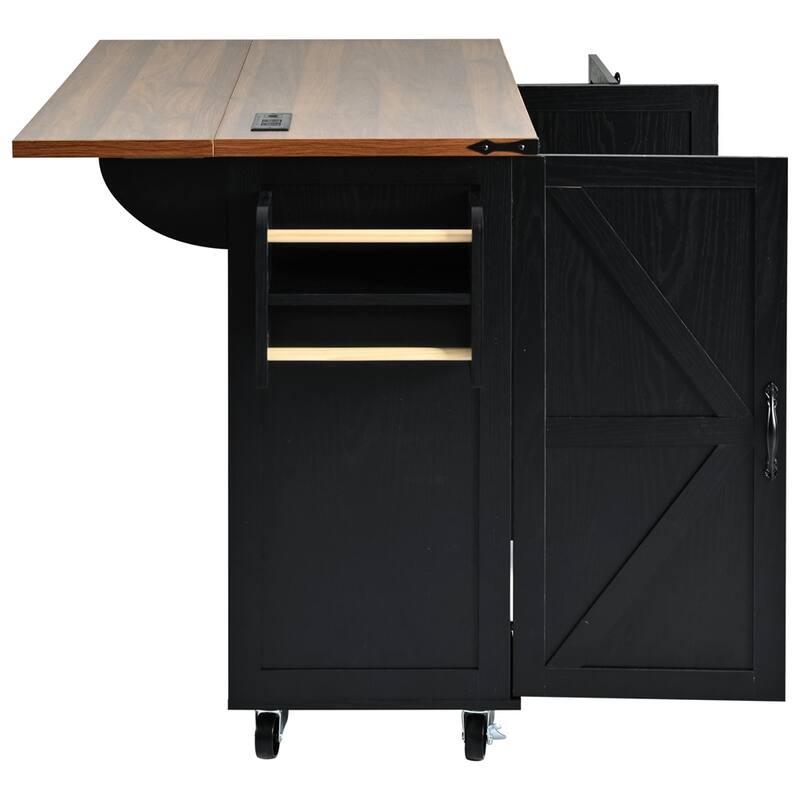54.5"Wood Rolling Kitchen Island w/ Power Outlet,Internal Storage Rack