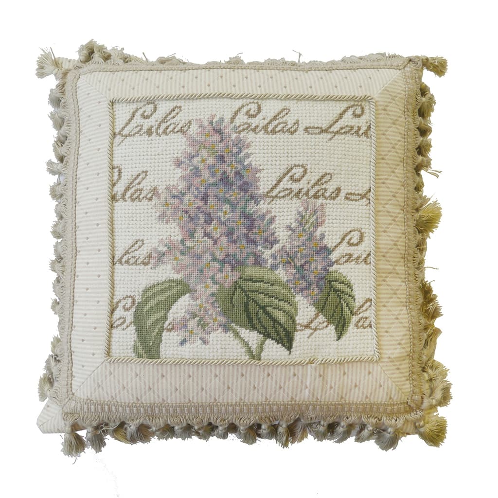16" x 16" High End Lilacs Needlepoint Pillow