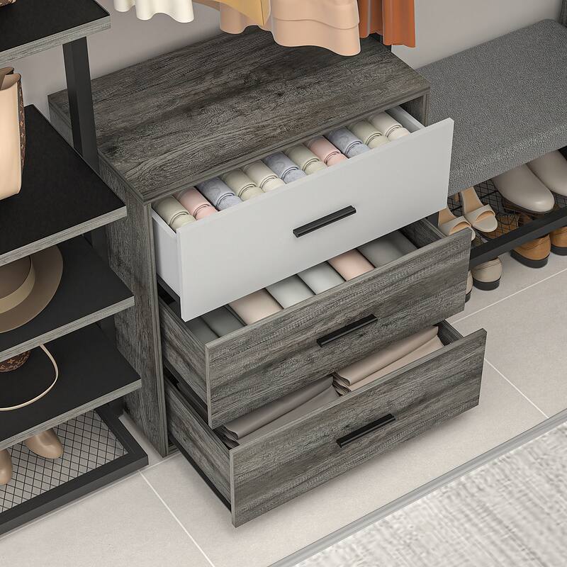 96'' Closet Organizer System with 6 Drawers, Clothing Rack Wardrobe Closet Garment Rack for Walk In Closets