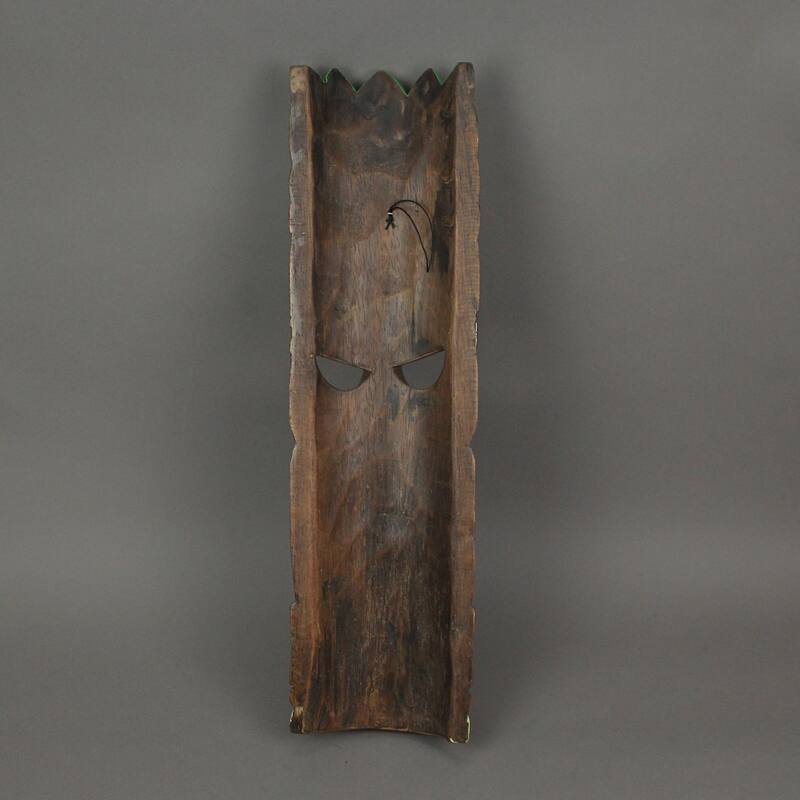Set Of 3 Brightly Painted Hand Carved Elemental Tiki Style Wall Masks