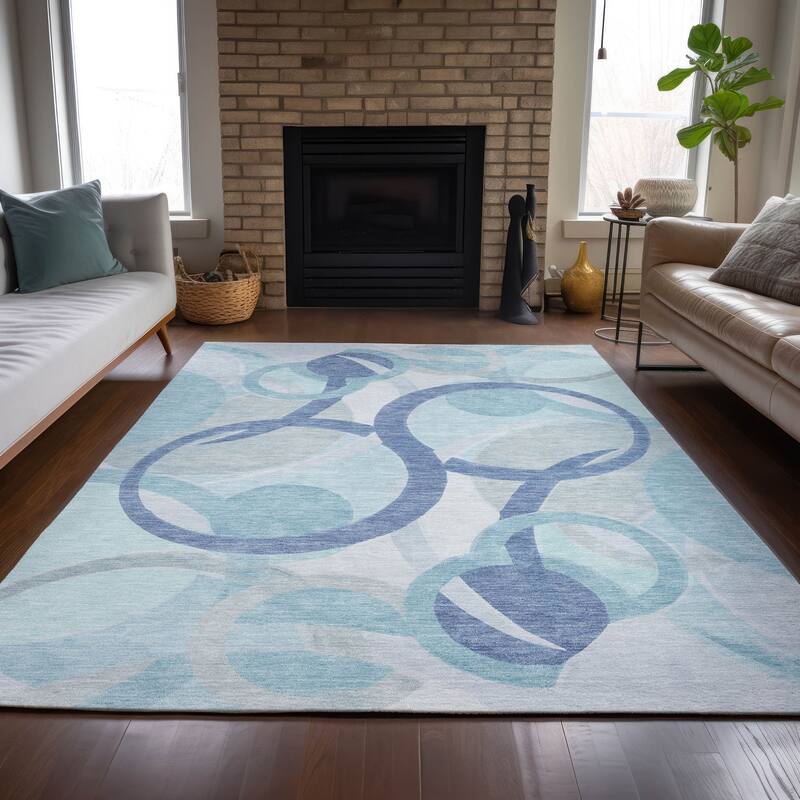 Machine Washable Indoor/Outdoor Contemporary Deco Chantille Rug