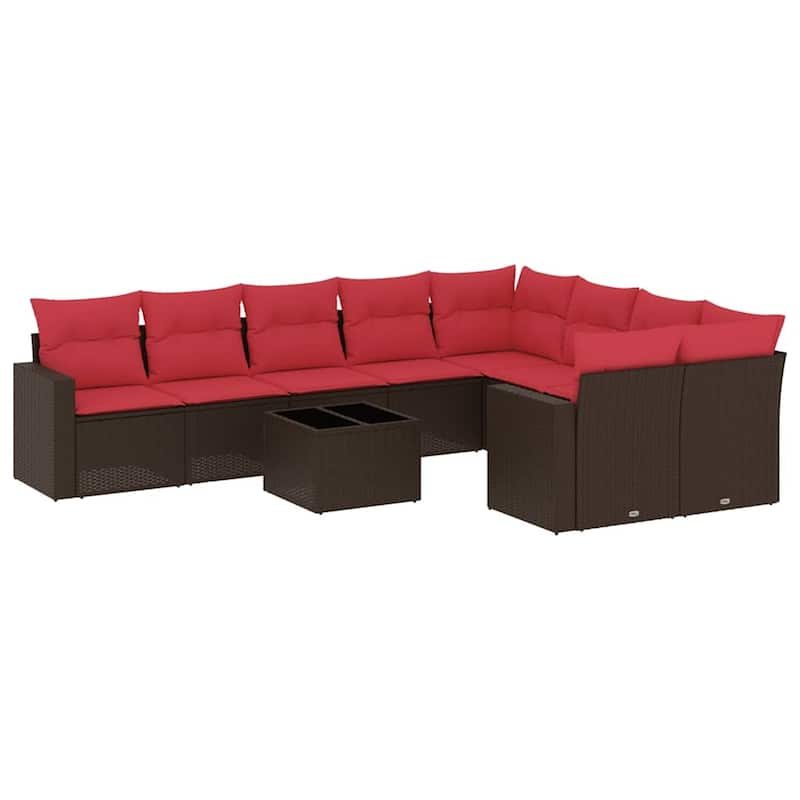 vidaXL 10 Piece Patio Sofa Set with Cushions Poly Rattan (US only) - 21.7x14.6x21.7
