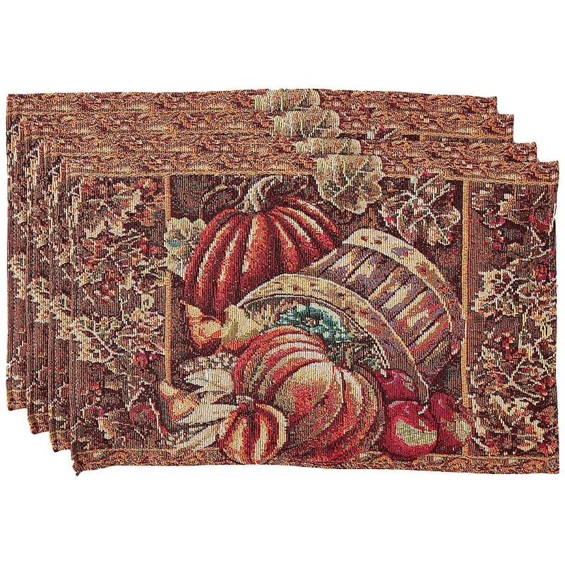 Violet Linen Fall Harvest Thanksgiving Autumn Leaves Sunflowers, 13" X 19" Rectangler, Set of 4, Decorative Place Mats - 13" X 19" - Bushel Basket