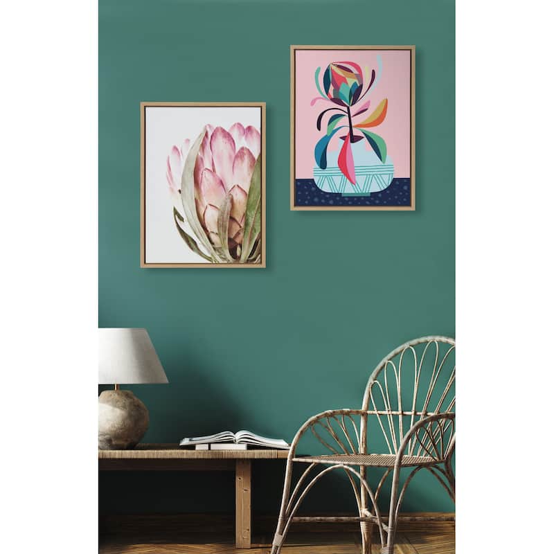 Kate and Laurel Sylvie Pink Protea Flower Framed Canvas Wall Art
