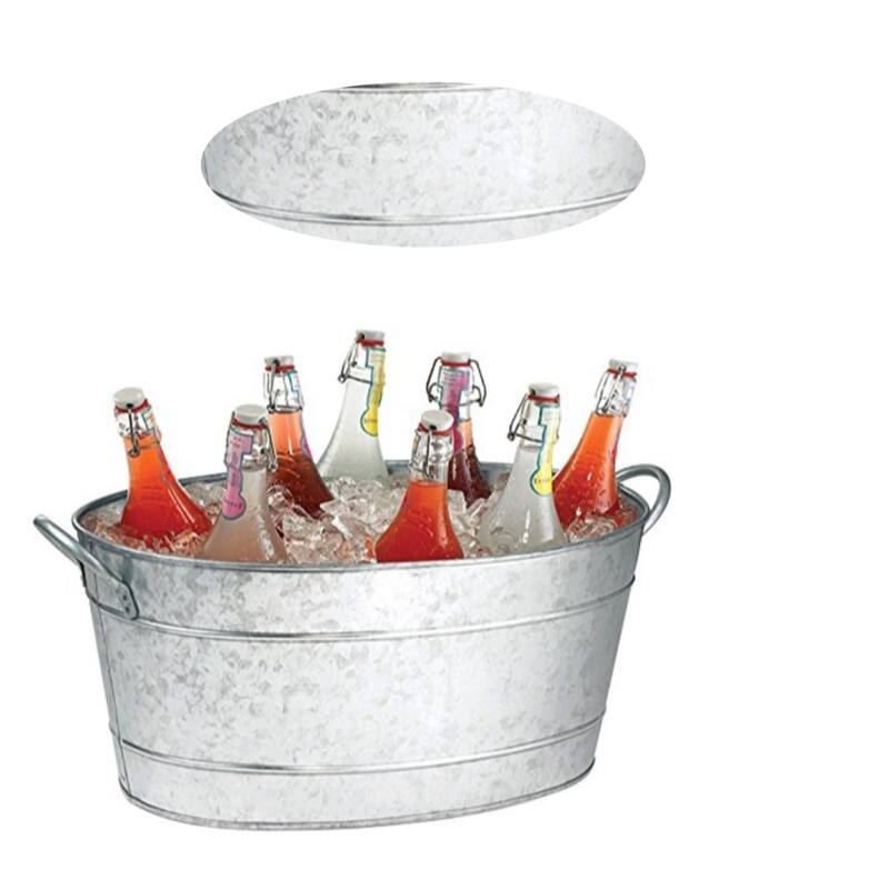Lola 23 Inch Beverage Tub Galvanized Antique Silver Steel 2 Handles - 8' x 11'