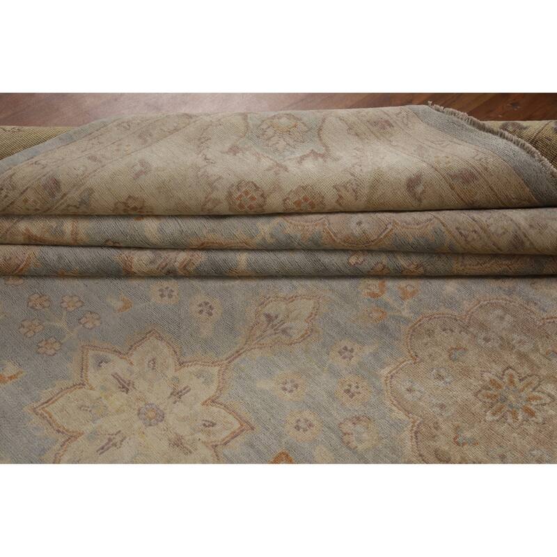 Vegetable Dye Oushak Turkish Area Rug Hand-Knotted Wool Carpet - 8'11" x 11'11"