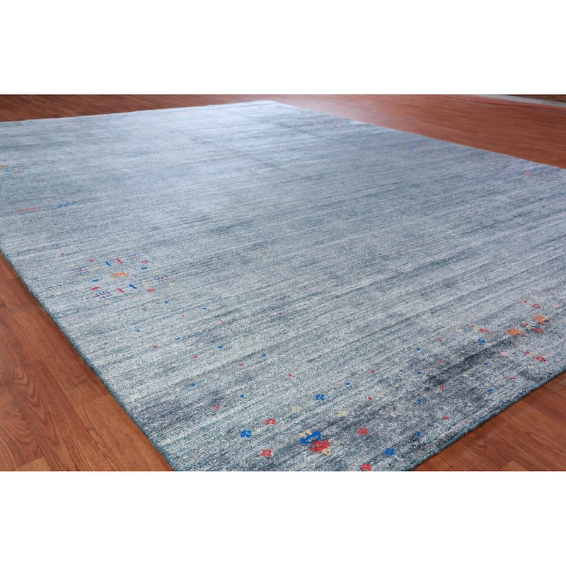 Gabbeh Oriental Area Rug Handmade Blue Tribal Silk Carpet - 8'7" x 11'5" - 8'7" x 11'5" - Blue
