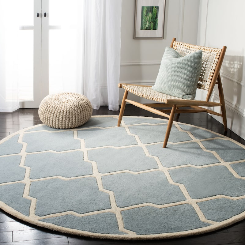 SAFAVIEH Handmade Chatham Rinske Modern Moroccan Wool Rug - 5' Round - Blue/Ivory