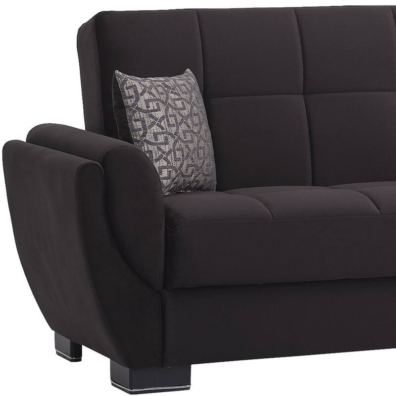 HomeRoots 93" Black Microfiber Convertible Futon Sleeper Sofa And Toss Pillows With Storage