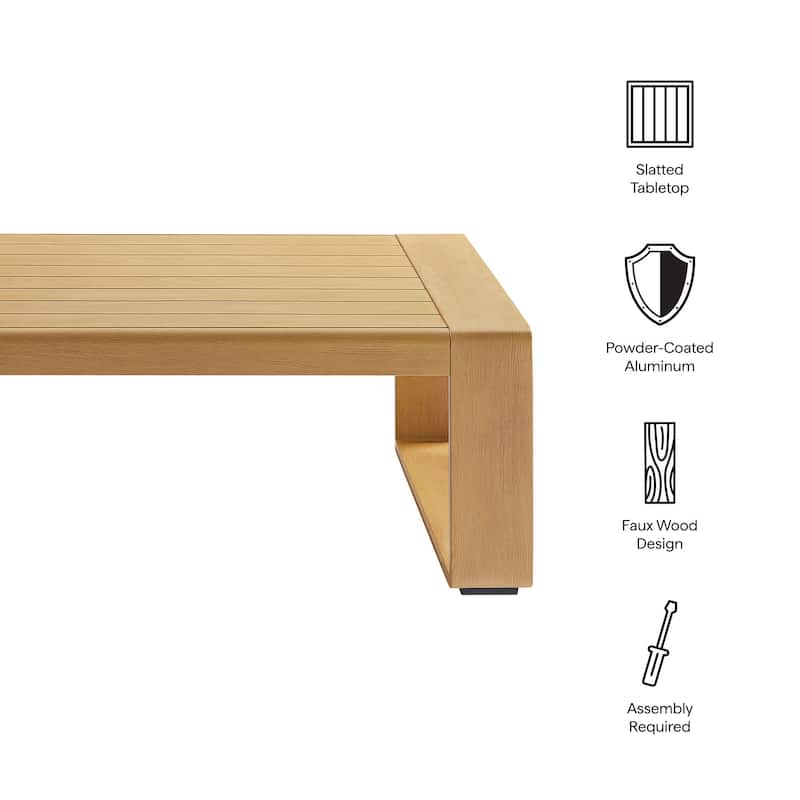 Lirienne Outdoor Patio Aluminum Faux Wood Coffee Table