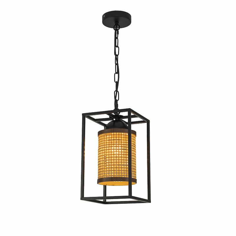 Nyla 1-Light Rattan Outdoor/Indoor Coastal Boho Lantern Pendant Light - 8" Wide