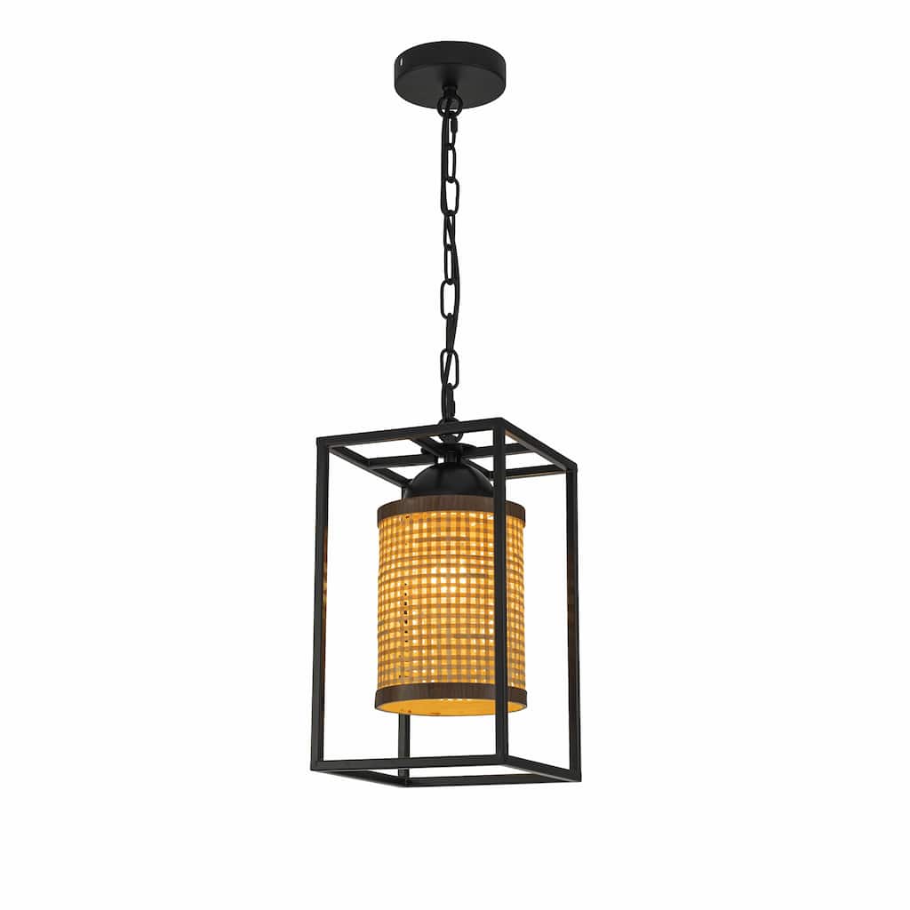 Nyla 1-Light Rattan Outdoor/Indoor Coastal Boho Lantern Pendant Light - 8" Wide