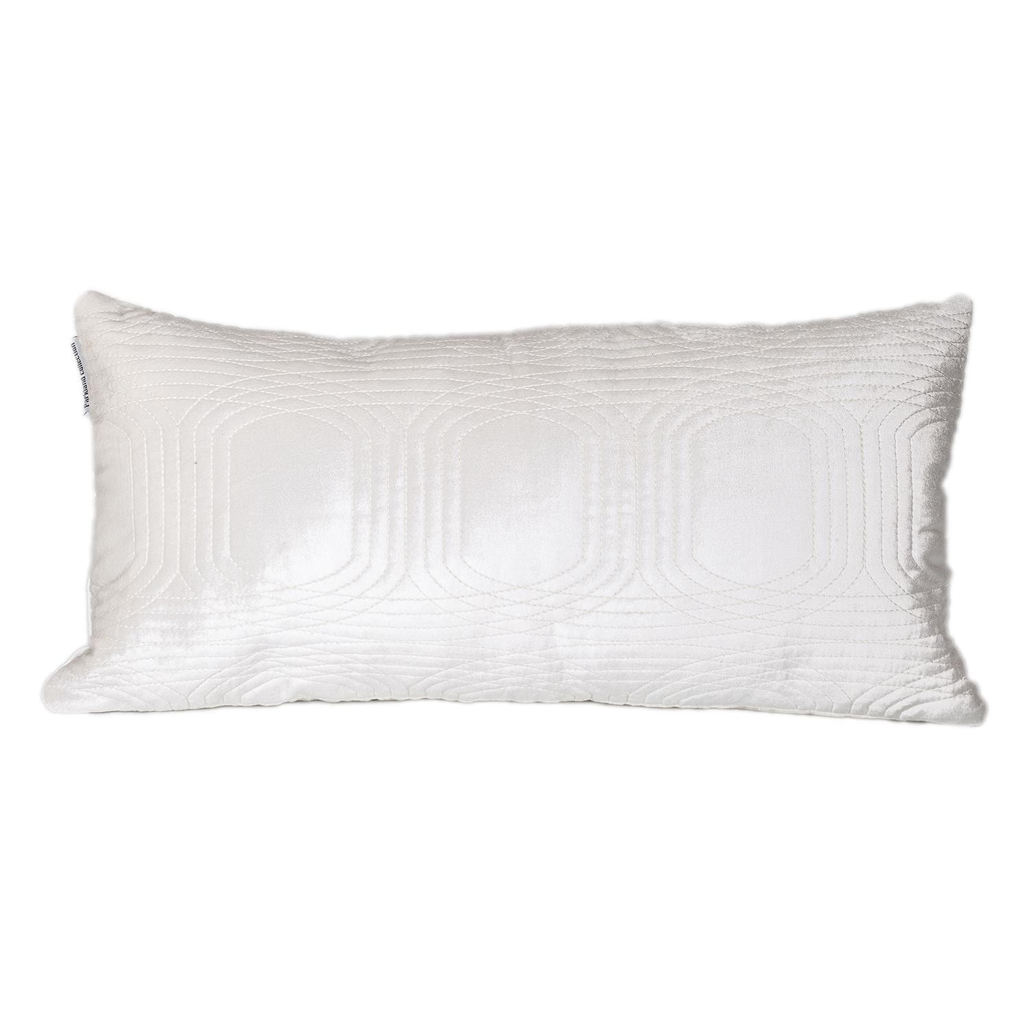 Homeroots 402893 Quilted Velvet White Lumbar Throw Pillow Multicolor