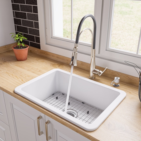 White 27" x 18" Fireclay Undermount / Drop In Firelcay Kitchen Sink. Opens flyout.