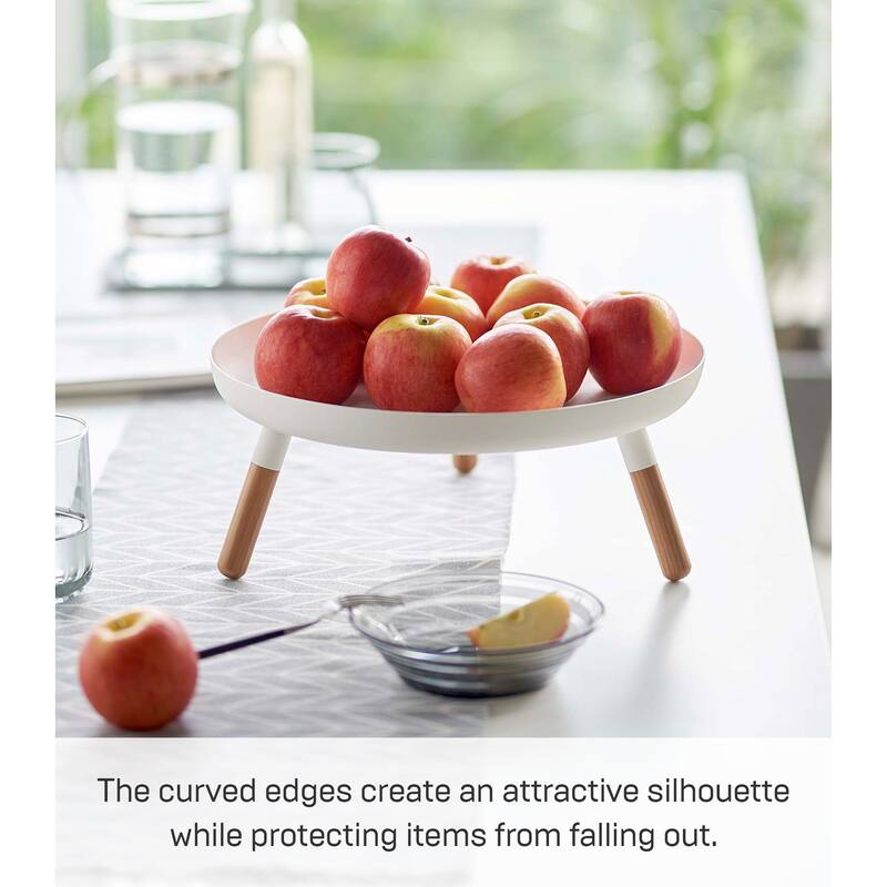 Yamazaki Home Countertop Pedestal Tray, Steel and Wood, Holds 3.3 lbs, Minimal Assembly - L 12.6 x W 12.6 x H 5.12 inches