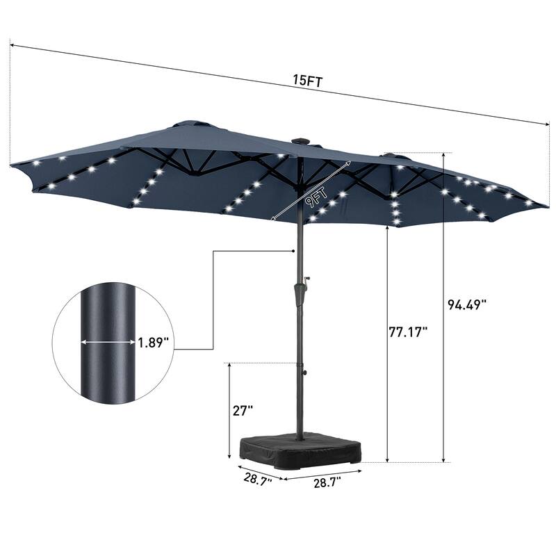 Autlaycil 15 ft Patio Umbrella with Base & 48 LED lights for Outdoor Umbrella