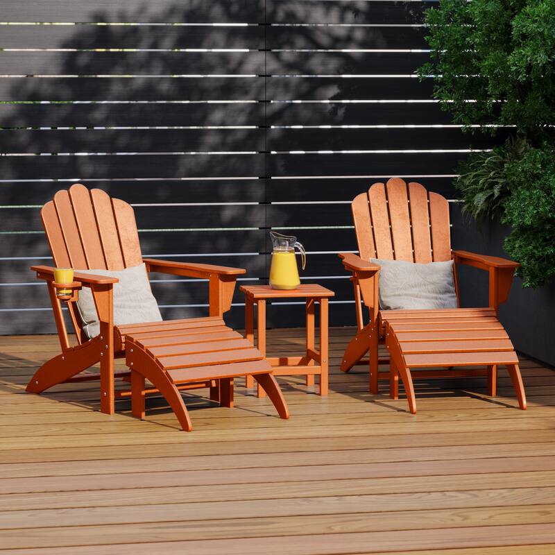 Aderson Outdoor Poly Adirondack Chair with Side Table and Ottoman 5-Piece Set