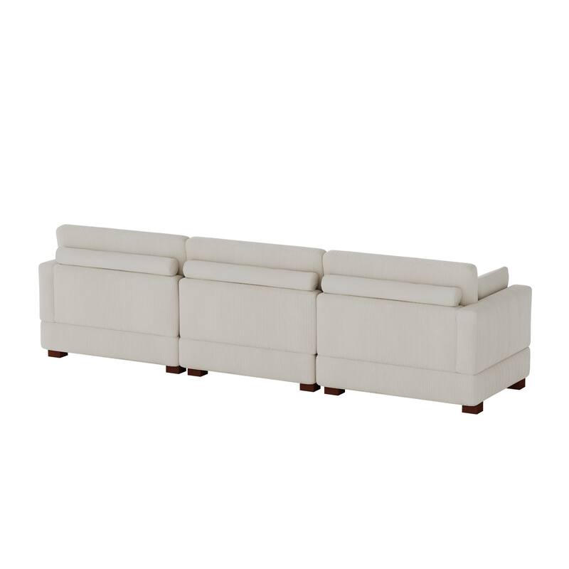 Corduroy Modular Sectional Sofa with Ottoman and Pillows