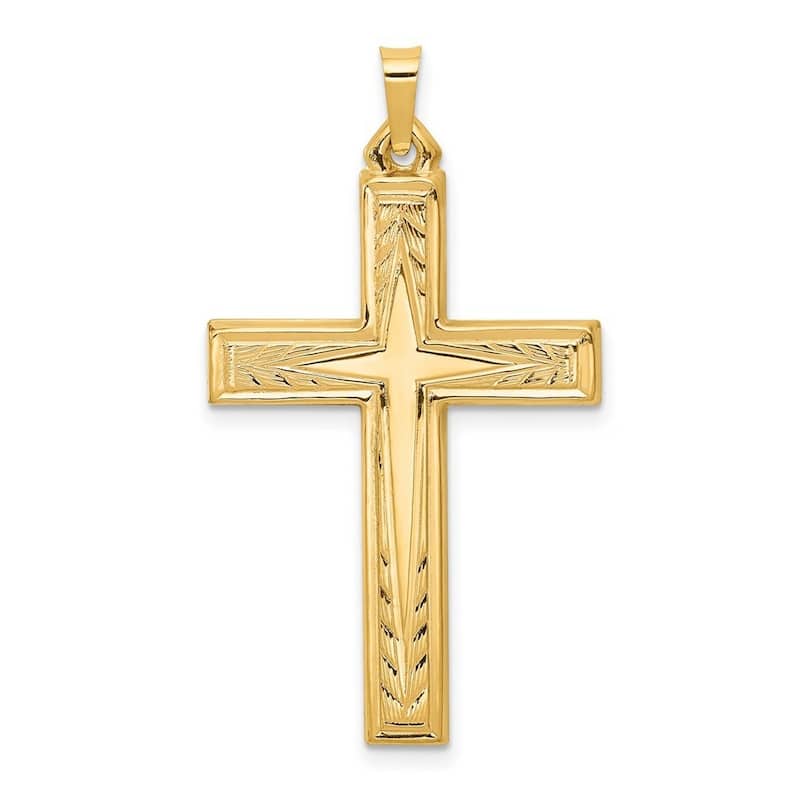 Curata 14k Yellow Gold 18" 39x22mm Brushed and Polished Latin Cross Necklace