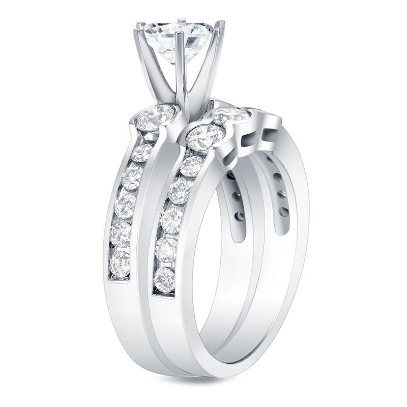 Auriya 14k Gold 2 1/2ctw Round 3-stone Diamond Engagement Ring Set