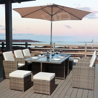 11-piece Outdoor Dining Set With Cushions Wicker Furniture by Moda Furnishings