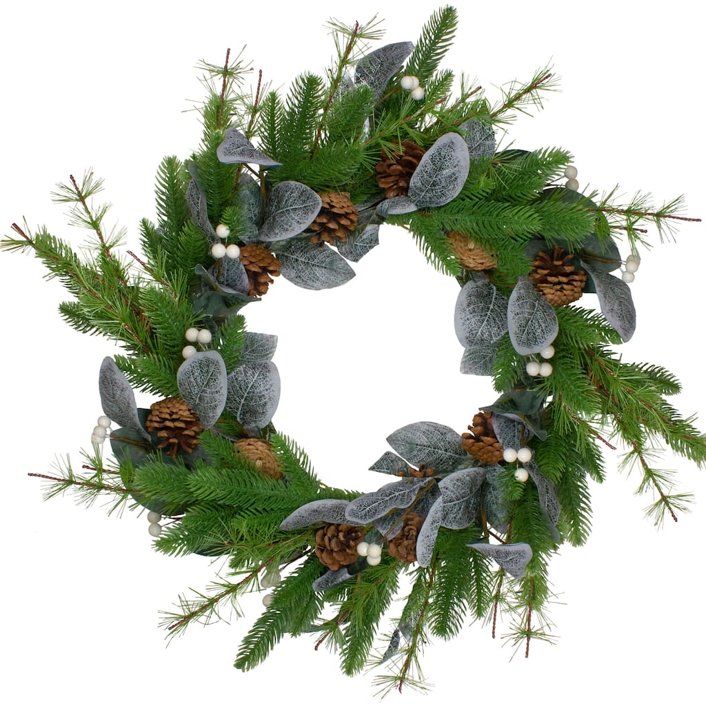 Mixed Pine White Berries Pinecones Artificial Christmas Wreath 22"
