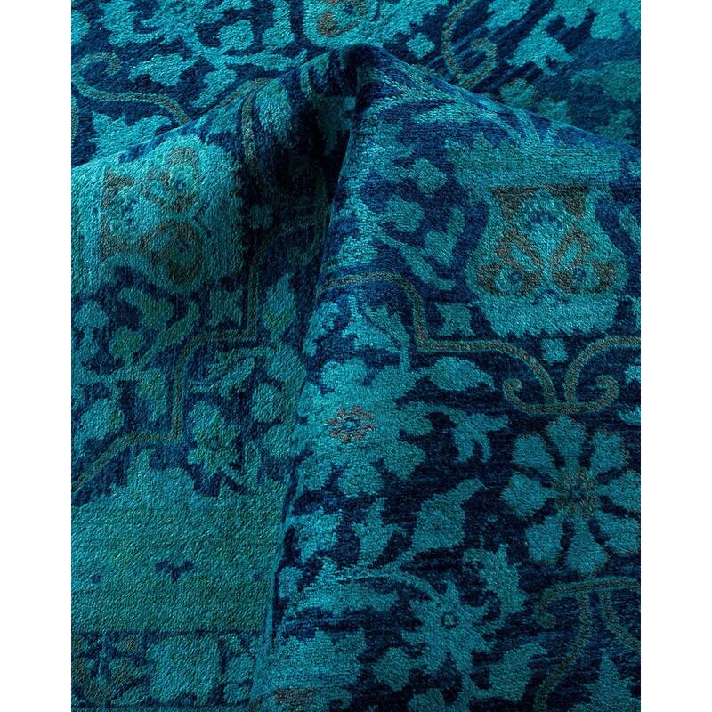 Overton Hand Knotted Wool Vintage Inspired Modern Contemporary Overdyed Blue Area Rug - 9' 2" x 11' 10"
