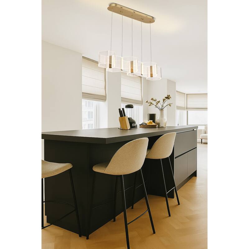 Kenzo LED 6 Light Island Pendant Polished Anodized Bronze Finish Light Guide Panel - Polished Anodized Bronze