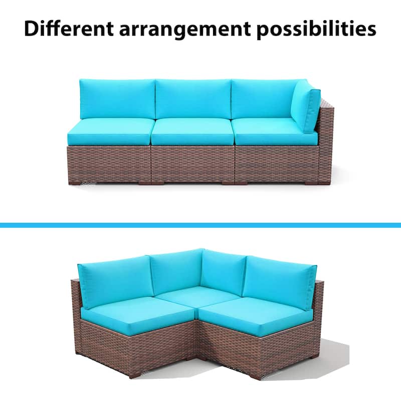 Outdoor 3 pcs Wicker Sectional Corner Sofa and Armless Sofa