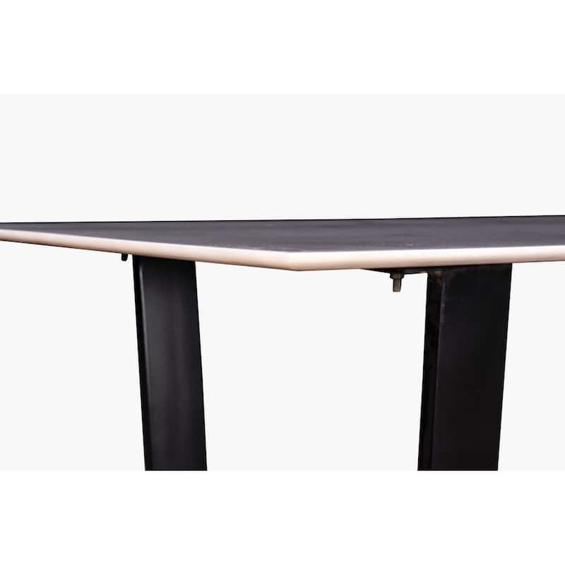 72 Inch Modern Dining Table with Marble Tabletop, Iron Legs, White, Black